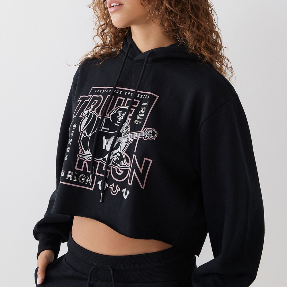 Women’s True Religion Buddha Logo Cropped Hoodie Size Medium
